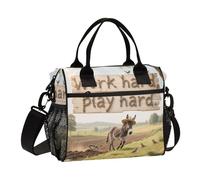 miaozhen Work Hard Play Hard Animal Donkey Lunch Bag Donne con Tracolla Portatile Lunch Box per Lavoro lonchera para Trabajo