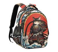miaozhen Zaini per bambini con gatto samurai giapponese oceano e onde del | per bambini adolescenti adolescenti viaggi zaini mochila escolar para ninas