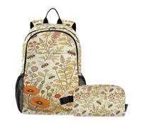 miaozhen Zaino con borsa per il pranzo con api e fiori selvatici boho moderno zaino per ragazze età 8-10 anni