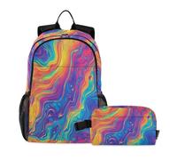 miaozhen Zaino con borsa per il pranzo gatto graffiti arcobaleno sfumato astratto 18L/Bookbag per ragazze adolescenti con portapranzo, 10-12, mochila para ni?os