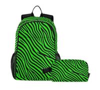 miaozhen Zaino con borsa per il pranzo gatto graffiti zebre stampa animale verde e nero 18L/borsa per la scuola e set pranzo per ragazzi, età 8-10 anni, mochilas y loncheras para ni?os
