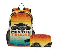 miaozhen Zaino con Lunchbox per ragazzi mostri camion bambini bambini giovani scuola borsa per ragazzo 7-10