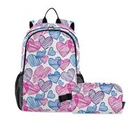 miaozhen Zaino per la scuola con borsa per il pranzo a forma di cuore schizzo semplice 18L/Bookbag per ragazze adolescenti con portapranzo, 7-10, mochilas escolares para adolescenti con lonchera