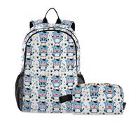 miaozhen Zaino per la scuola con borsa per il pranzo divertente allegra mucca bianca 18L/borsa per la scuola e set pranzo per ragazzi, 7-10, mochila para ni?as