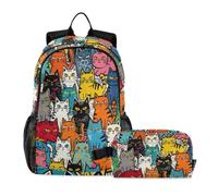miaozhen Zaino per la scuola con borsa per il pranzo gatto graffiti 18L/Bookbag per ragazze adolescenti con portapranzo, età 8-10 anni, loncheras para adolescenti