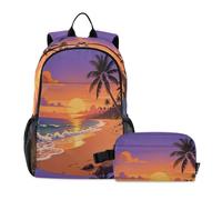 miaozhen Zaino per la scuola con borsa per il pranzo tropicale palma paradiso oceano borsa libro per ragazzi 9-10 anni