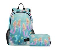 miaozhen Zaino per la scuola e il pranzo borsa subacquea sirena rosa viola blu oceano bookbag e lunchbox 10-12