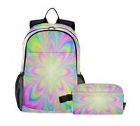 miaozhen Zaino per la scuola per bambini con gatto graffiti tie-dye arcobaleno rosa blu vortice 18L/Bookbag con portapranzo per ragazze, 7-10, mochila para ni?as