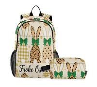 miaozhen Zaino per ragazzi con scatola per il pranzo Happy Easter Bunnies Vintage Leo School Backpack con borsa per il pranzo 10-12