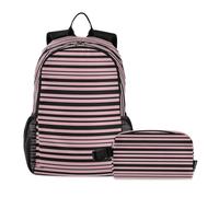 miaozhen Zaino scolastico con borsa per il pranzo gatto graffiti rosa nero striscia orizzontale 18L/borsa da scuola ragazzo, 10-12, mochila escolar para ni?as