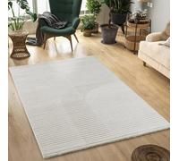Mia's Carpets Theo - moderno a pelo corto con effetto alto-basso, effetto 3D, alta densità di pelo, morbido, design parallelo, crema, 140 x 200 cm