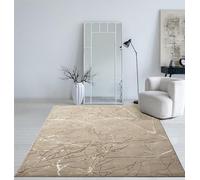 Mias Teppiche Cielo Tapis Moderne à Poils Courts, Salon, Chambre à coucher, Brillance Élégante, Fibre Brillante, Effet Haut-Bas, Plume, Beige, 160 x 230 cm