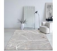 Mias Teppiche Cielo Tapis Moderne à Poils Courts, Salon, Chambre à coucher, Brillance Élégante, Fibre Brillante, Effet Haut-Bas, Plume, Gris, 80 x 150 cm