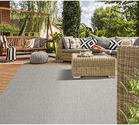 Mia's Teppiche Lara - Tappeto per Esterni, per balconi, terrazze e Giardini d'inverno, Resistente alle intemperie, ai Raggi UV, a Trama Piatta, Grigio, 80 x 200 cm