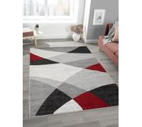 Mia's Teppiche "Mosaix - Tappeto moderno a pelo corto, per soggiorno e camera da letto, con contorni, motivo geometrico, a quadretti, colore: grigio, rosso, 80 x 140 cm