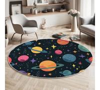 MIATCENRT Carino Cartone Animato Tappeto Rotondo Colorato Tappeti, 100cm Antiscivolo Lavabile in Lavatrice Spazio Pianeta Tondo Tapette, Salotto Camera da Letto Scendiletto Ufficio Tappeto