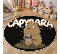 MIATCENRT Cartone Animato Tappeto Rotondo Salotto, Lavabile Stampa Carino Capibara Tappeti Grande per Sala, Soggiorno, Non Pelucchi, Antimacchia, Facile da Pulire, Nero, 120cm