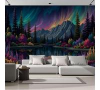 MIATCENRT Casa Decorazione Interna Fotomurale Paesaggi Delle Montagne Aurora Foreste - Tessuto di seta Colorato Carta da Parati Poster 3D Cucina Camera Decorazione 200Lx140A cm