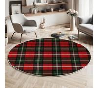 MIATCENRT Classico Geometrico Tappeto Rotondo Rosso Verde Tappeti, 160cm Antiscivolo Lavabile in Lavatrice Griglia Quadrato Tondo Tapette, Salotto Camera da Letto Scendiletto Ufficio Tappeto