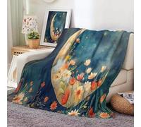 MIATCENRT Coperta Fantasia Pile in Flanella, Coperta di Cielo Stellato Luna Fiori, 150x200cm Morbida e Soffice Copertina Plaid Pile Calda, Spessa Copertina per Letto Divano o Picnic, Verde acqua