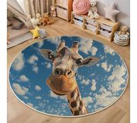 MIATCENRT Geografico Tappeto Rotondo Salotto, Lavabile Stampa Cielo Giraffa Tappeti Grande per Sala, Soggiorno, Non Pelucchi, Antimacchia, Facile da Pulire, Blu, 160cm