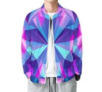 MIATCENRT Giacca Bomber da Uomo, Leggera Antivento per Le Mezze Stagioni, Giacca Sportiva Aviatore Geometria Sognante, Punk Maniche Lunghe, con Cerniera e Tasche Blu Rosa