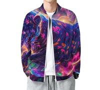 MIATCENRT Giacca Bomber da Uomo, Leggera Antivento per Le Mezze Stagioni, Giacca Sportiva Aviatore Pantera Al Neon, Animali Fantastici Maniche Lunghe, con Cerniera e Tasche Viola