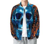 MIATCENRT Giacca Bomber da Uomo, Leggera Antivento per Le Mezze Stagioni, Giacca Sportiva Aviatore Teschio, Punk Maniche Lunghe, con Cerniera e Tasche Blu