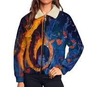 MIATCENRT Giacca in Pile da Donna con Chiusura Lampo su Tutta la Lunghezza, Colletto Revers, Cappotto Note musicali fiamma Calda Invernale con Tasche, per Escursioni e Tempo Libero