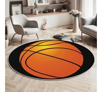 MIATCENRT Lavabile Tappeto Rotondo 100cm, Antiscivolo Arancione colorato Tappeto a Cerchio, Salotto Cameretta Soggiorno Pallacanestro Clipart Vettore Stampato Tappeti di Zona, Tappet Tavolino