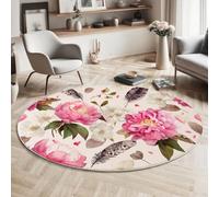 MIATCENRT Lavabile Tappeto Rotondo 100cm, Antiscivolo Cenere Tappeto a Cerchio, Salotto Cameretta Soggiorno Rosa Ortensia Acquerello Fiori Stampato Tappeti di Zona, Tappet Tavolino