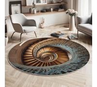 MIATCENRT Lavabile Tappeto Rotondo 100cm, Antiscivolo Marrone Tappeto a Cerchio, Salotto Cameretta Soggiorno Spirale Scale Retrò Architettura Stampato Tappeti di Zona, Tappet Tavolino