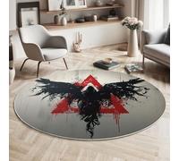 MIATCENRT Lavabile Tappeto Rotondo 120cm, Antiscivolo Cenere Tappeto a Cerchio, Salotto Cameretta Soggiorno Ali Simbolo Oscuro Stile Stampato Tappeti di Zona, Tappet Tavolino