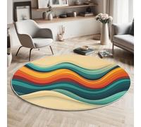 MIATCENRT Retrò Colorato Tappeto Rotondo Arancione Verde Tappeti, 160cm Antiscivolo Lavabile in Lavatrice Astratto Onde Tondo Tapette, Salotto Camera da Letto Scendiletto Ufficio Tappeto