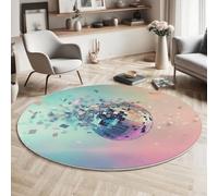 MIATCENRT Retro Tappeto Rotondo Azzurro chiaro Tappeti, 80cm Antiscivolo Lavabile in Lavatrice Disintegrazione Disco Ball Tondo Tapette, Salotto Camera da Letto Scendiletto Ufficio Tappeto