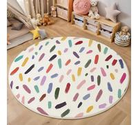 MIATCENRT Scarabocchi Tappeto Rotondo Salotto, Lavabile Stampa Disegnato A Mano Pennellate Tappeti Grande per Sala, Soggiorno, Non Pelucchi, Antimacchia, Facile da Pulire, Colorato, 80cm