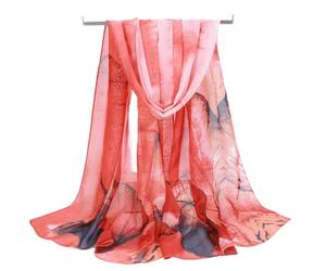 MIATCENRT Scialle Foulard Da Donna - 50 * 160Cm Scialle Sciarpa Sciarpa A Foglie Grandi In Chiffon Moda Donna, Lusso Elegante Signora Versatile Protezione Solare Decora Sciarpe Foulard,Red,50 * 160Cm