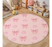 MIATCENRT Tappeti Rotondi Carino Soggiorno Divano Tappeto Rotondo, Stampa Labbra Fiocco Rosa chiaro Antiscivolo e Lavabile in Lavatrice Interno Cameretta Tappet, Diametro 100cm