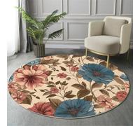 MIATCENRT Tappeti Rotondi Elegante Artistico Soggiorno Divano Tappeto Rotondo, Stampa Vintage Floreale Riso Antiscivolo e Lavabile in Lavatrice Interno Cameretta Tappet, Diametro 100cm