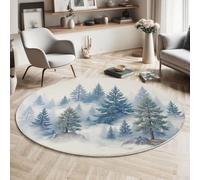 MIATCENRT Tappeto Rotondo 160cm Lavabile Con Pini Dalla Nebbia Leggera Foreste Nordiche - Tappeti Rotondi Extra Morbido Blu Ideale Per Camera Da Letto Soggiorno Sala Da Pranzo