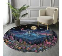 MIATCENRT Tappeto Rotondo Campi Montuosi Da Sogno per Bambini a Pelo Corto, Antiscivolo Facile da Pulire Non Stinge, Motivo a Fiori Notturni Dalla Luna, Tappeti Per Interno Camera Dei Bambini 120cm