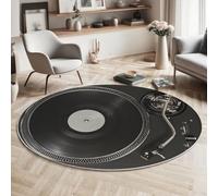 MIATCENRT Tappeto Rotondo da Salotto 120cm, Morbido Antiscivolo, Silver Needle Record Lavabile in Lavatrice Facile da Pulire Tappeti per Camera da Letto e Divano, Nero Grigio