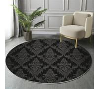 MIATCENRT Tappeto Rotondo da Salotto 120cm, Morbido Antiscivolo, Tradizione Estetica Broccato Motivo Lavabile in Lavatrice Facile da Pulire Tappeti per Camera da Letto e Divano, Nero Grigio