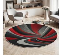 MIATCENRT Tappeto Rotondo da Salotto 80cm, Morbido Antiscivolo, Futurismo Curve Linee Lavabile in Lavatrice Facile da Pulire Tappeti per Camera da Letto e Divano, Grigio Rosso
