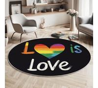 MIATCENRT Tappeto Rotondo da Salotto 80cm, Morbido Antiscivolo, Vettore Cuore D'Amore Lettere Lavabile in Lavatrice Facile da Pulire Tappeti per Camera da Letto e Divano, Nero