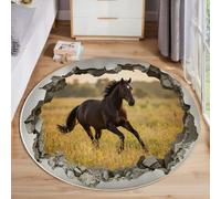MIATCENRT Tappeto Rotondo Fauna Selvatica per Bambini a Pelo Corto, Antiscivolo Facile da Pulire Non Stinge, Motivo a Buco Nel Muro Cavallo, Tappeti Per Interno Camera Dei Bambini 120cm