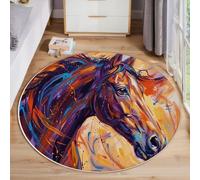 MIATCENRT Tappeto Rotondo per Bambini, Morbido Dipinto Astratto Ad Olio Di Cavallo Animale Antiscivolo Grande Tappetino da Gioco, per Cameretta dei Bambini in Finta Cashmere, (Viola scuro, 80cm)