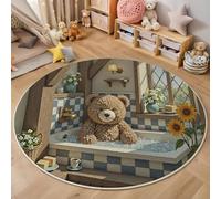 MIATCENRT Tappeto Rotondo per Bambini, Morbido Orsacchiotto Nella Vasca Da Bagno Carino Antiscivolo Grande Tappetino da Gioco, per Cameretta dei Bambini in Finta Cashmere, (Marrone, 100cm)