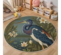 MIATCENRT Tappeto Rotondo per Bambini, Morbido Stagno Airone Azzurro Animali Del Parco Antiscivolo Grande Tappetino da Gioco, per Cameretta dei Bambini in Finta Cashmere, (Blu scuro, 180cm)