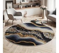 MIATCENRT Tappeto Salotto Rotondo Pelo Corto Antiscivolo, Stile Futurismo Tappeti Resina Geode Grande per Decorativo Soggiorno Camera da Letto Cucina, Diametro 80cm, Oro nero